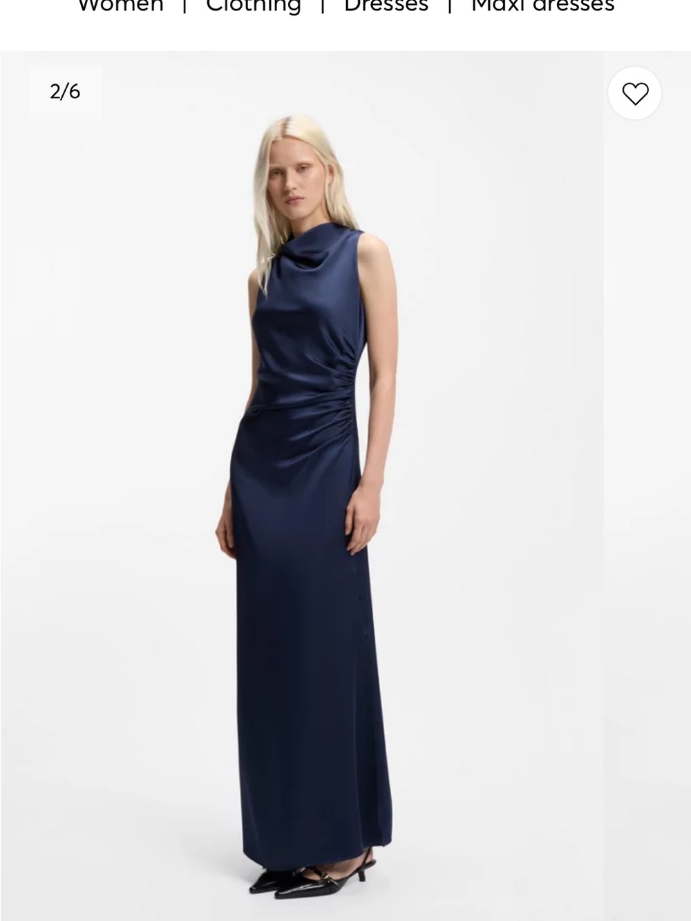 Hugo Boss Navy Cowl-Neck Satin Maxi Dress
